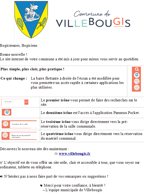 Le site internet de la commune a été mis à jour